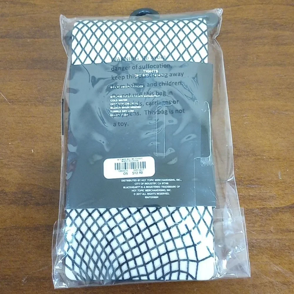 Hot Topic Blackheart Fishnet Tights, BNWT, One Size